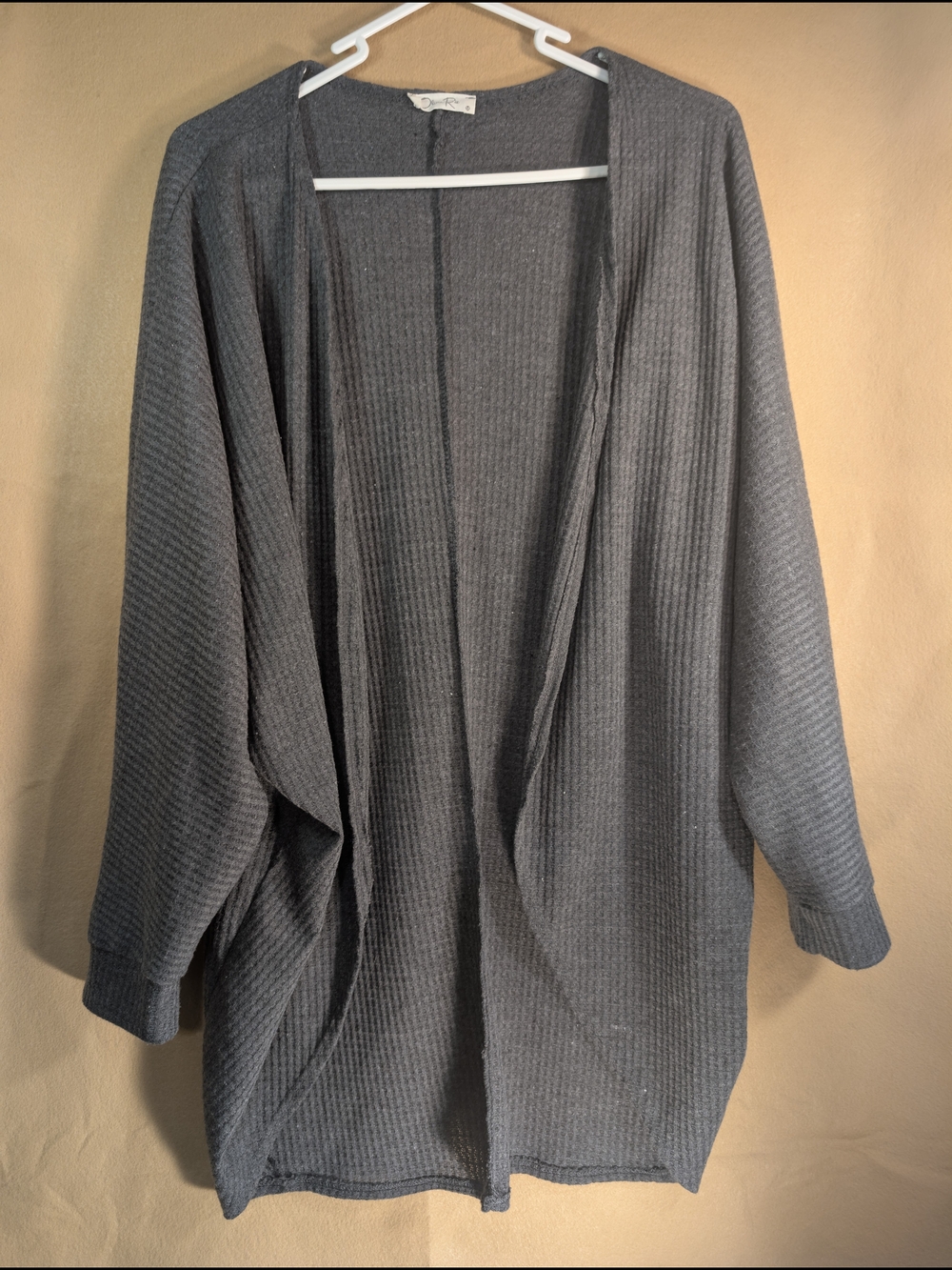 Cozy Open-Front Gray Waffle Knit Cardigan